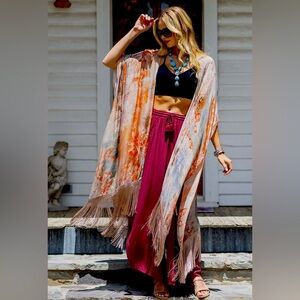 Bohemian Nottingham Fringe Kimono with Floral Pattern